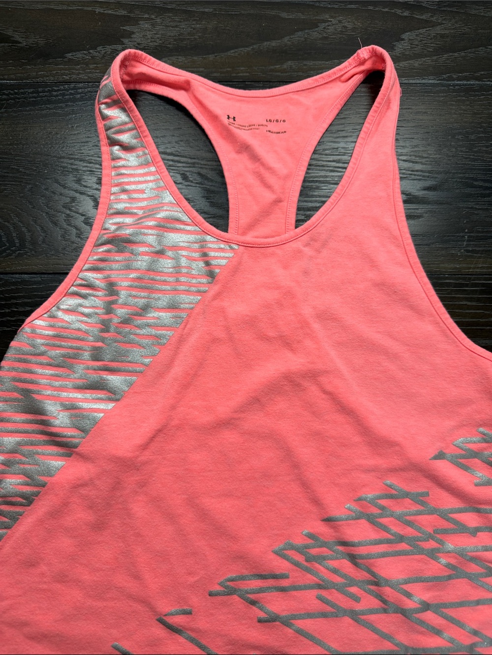 Under Armour Women’s Coral Racerback Tank with Silver Graphic Accents Large - Picture 5 of 8
